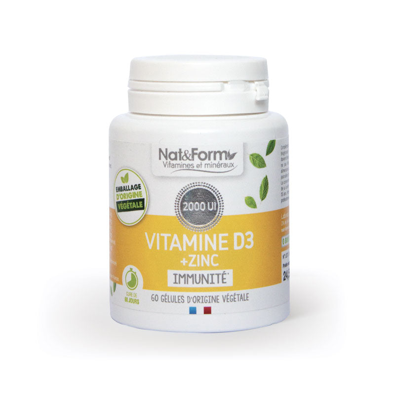 Nat & Form vitamine D3 +Zinc 60 gélules - Beauty Care  Store