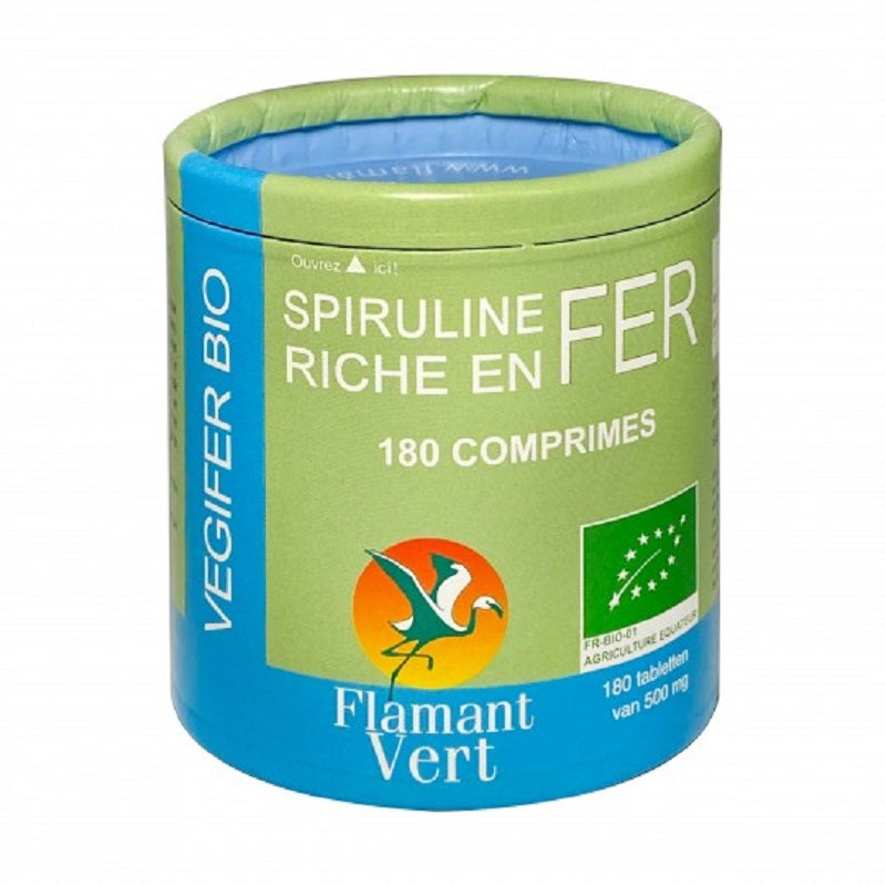 Flamant Vert Vegifer Bio spiruline riche en fer 180 comprimes 90g - Beauty Care  Store